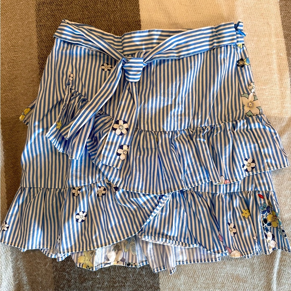 Zara Kids Blue and White Striped Ruffle Skirt girls sz 8